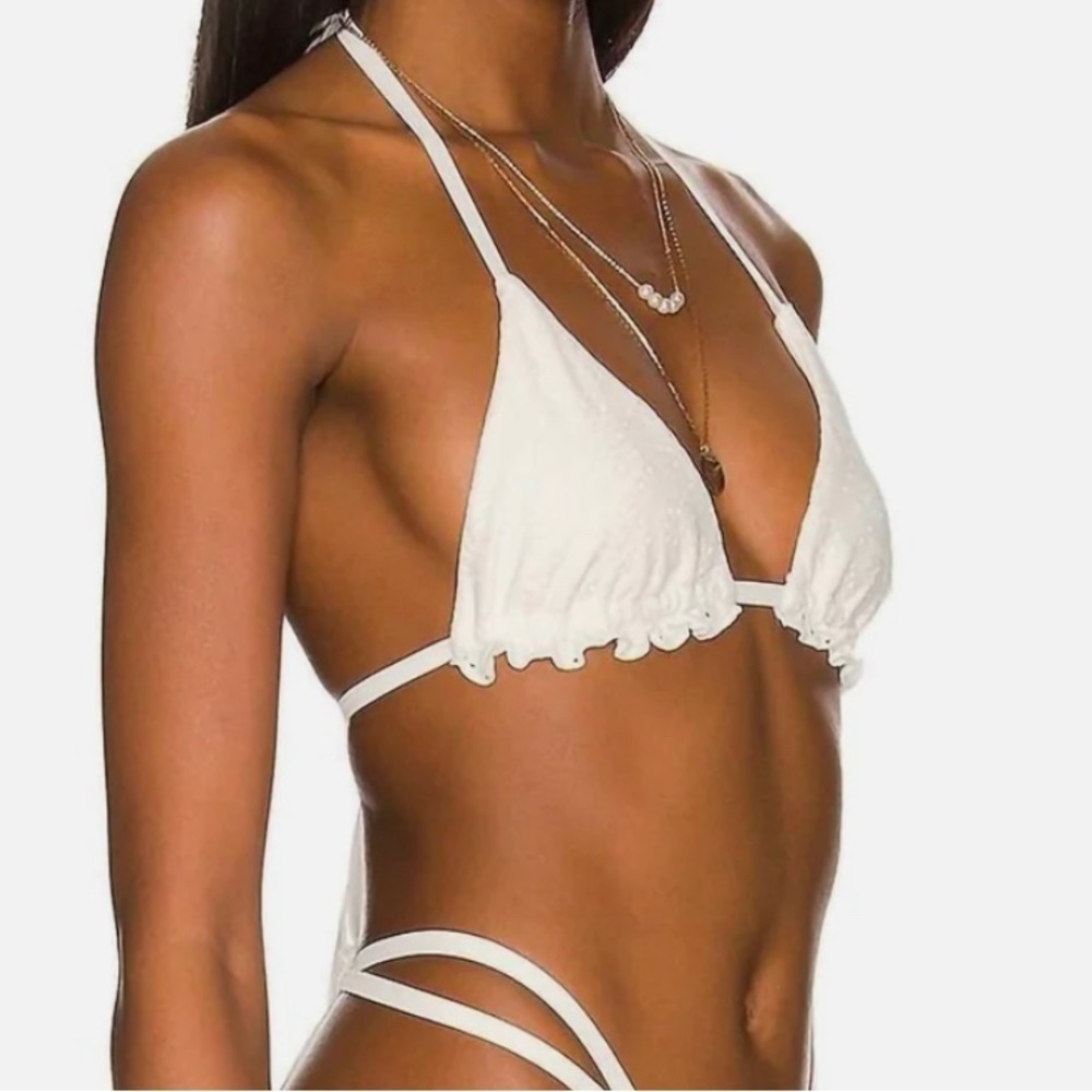 Minkpink Harriet Bikini Top White Size M Triangle String Ruffle Cottage Core
